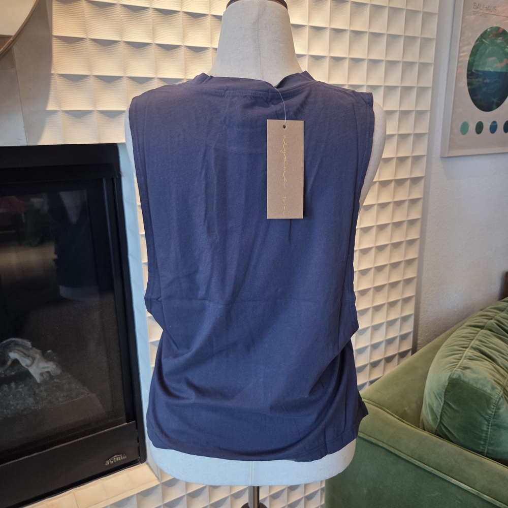 Niyama Sol Open Side Tank - New with Tags - 100% Cotton in Denim Gray Blue - Picture 2 of 7